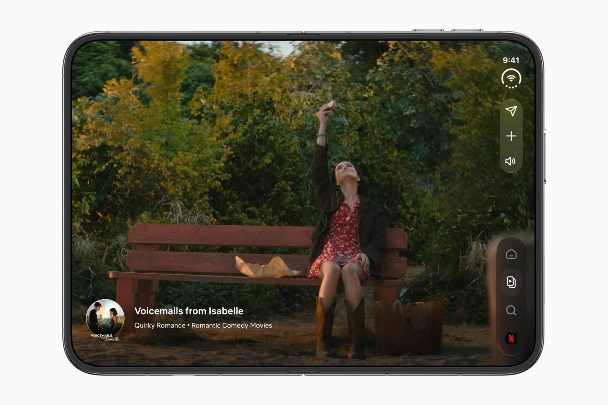 iPhone Duo memainkan Netflix pada skrin dalam