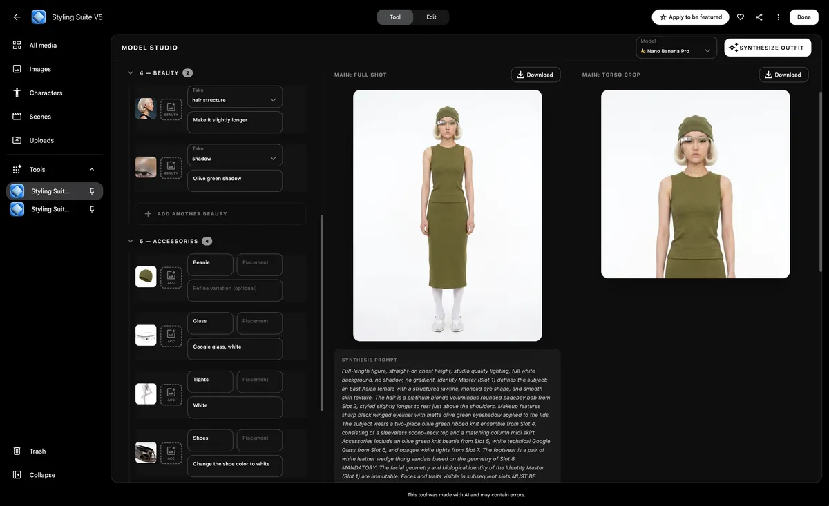 Alat Styling Suite yang dibina dengan Google Flow untuk Jane Wade