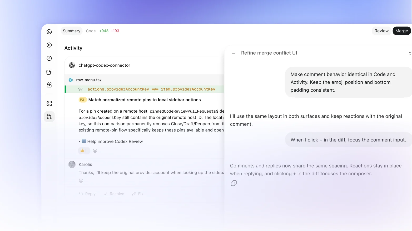 Paparan rasmi semakan kod Codex bagi pull request