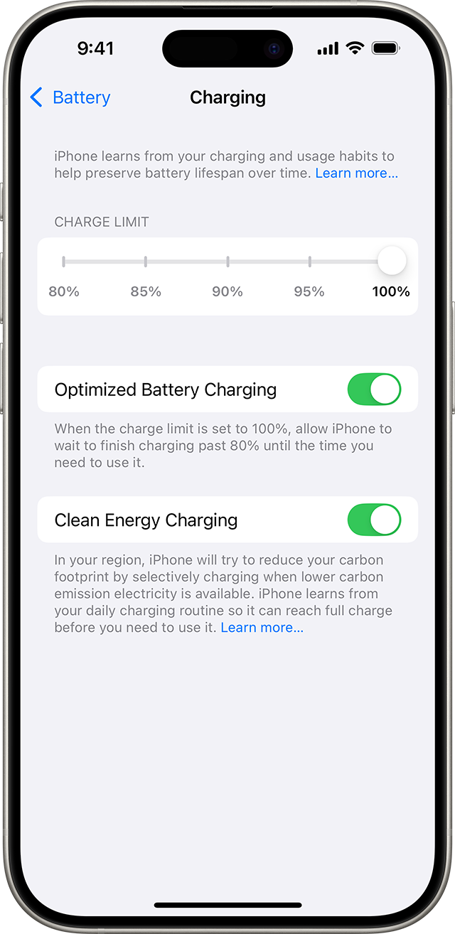 Pilihan had pengecasan dalam tetapan iPhone
