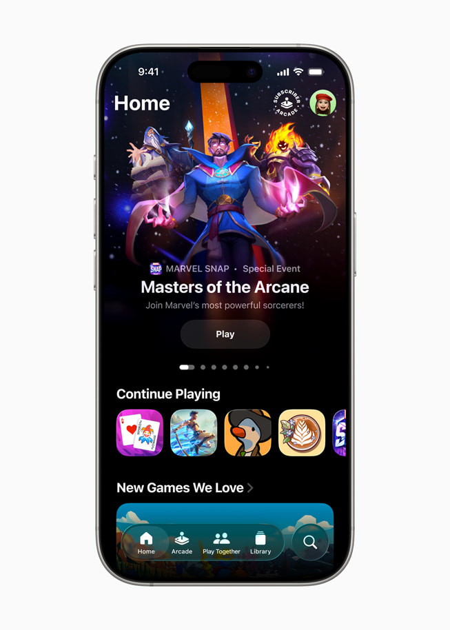 Aplikasi Apple Games pada iOS 26 dalam visual rasmi Apple