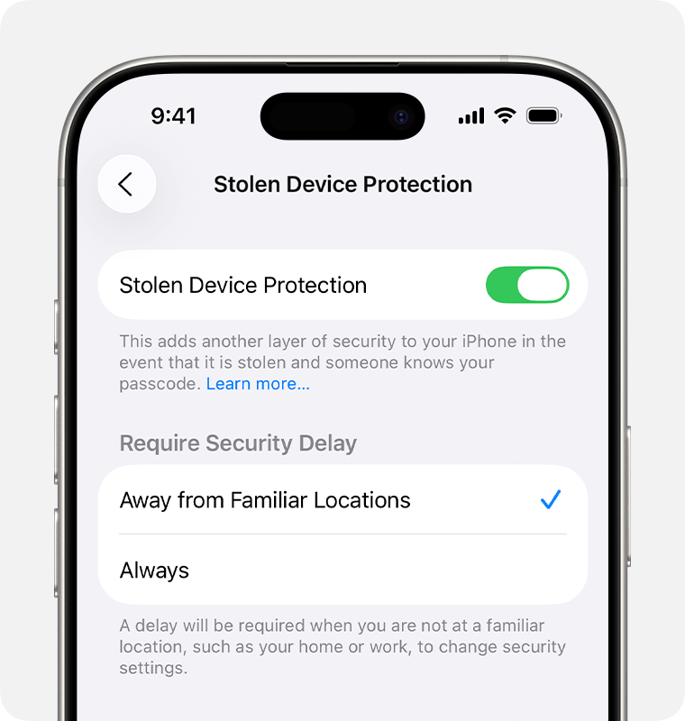 Tetapan Stolen Device Protection pada iPhone