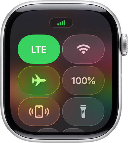 Pusat kawalan Apple Watch menunjukkan sambungan mudah alih