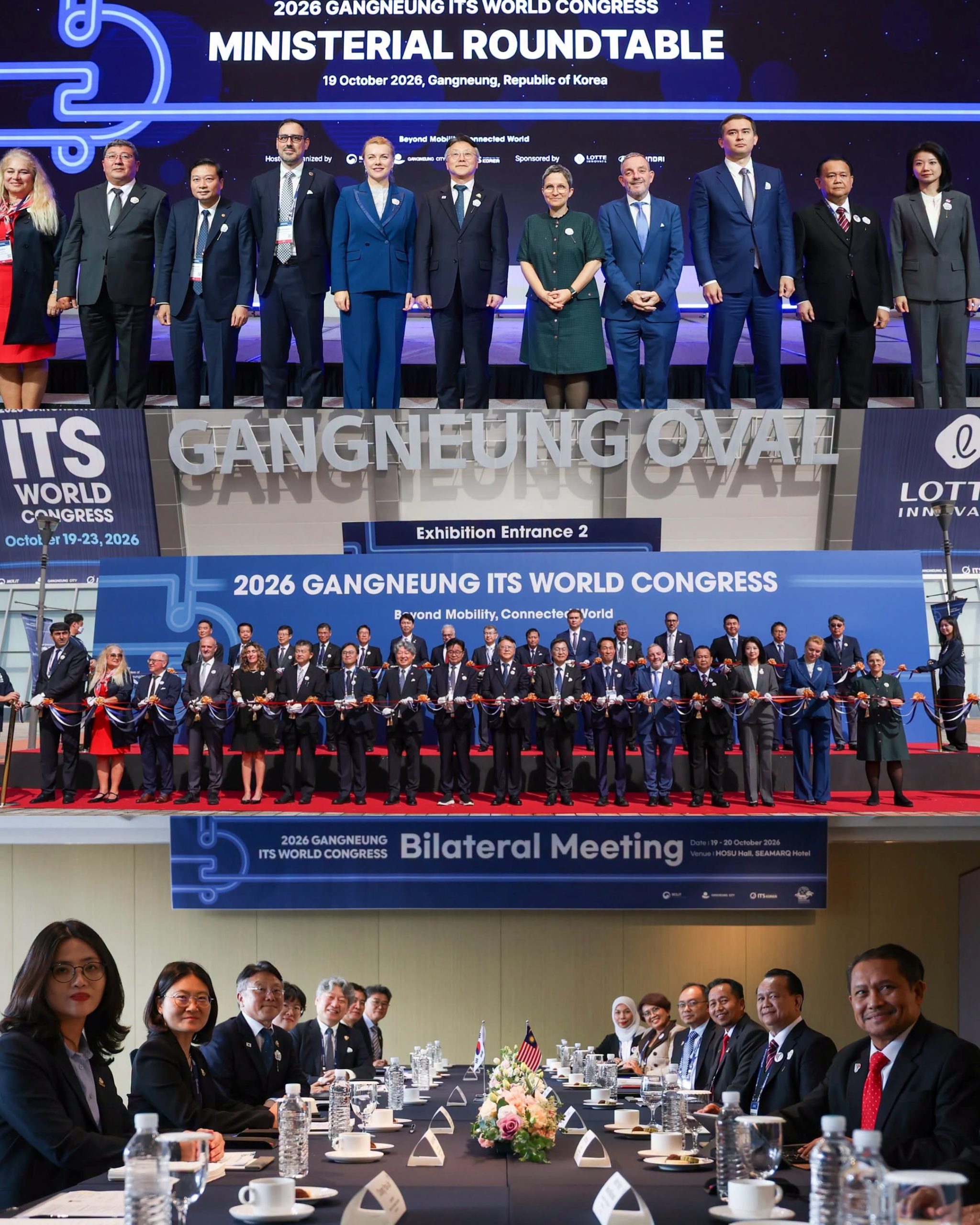 Meja bulat peringkat menteri, majlis perasmian dan pertemuan dua hala Kongres ITS Dunia 2026 di Gangneung, Korea Selatan, pada 19 Oktober 2026. Kredit: Kementerian Kerja Raya Malaysia