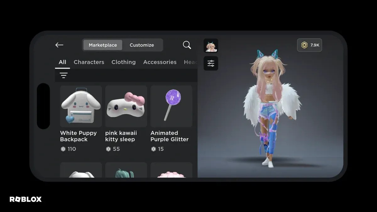 Tangkapan skrin rasmi Marketplace aplikasi Roblox