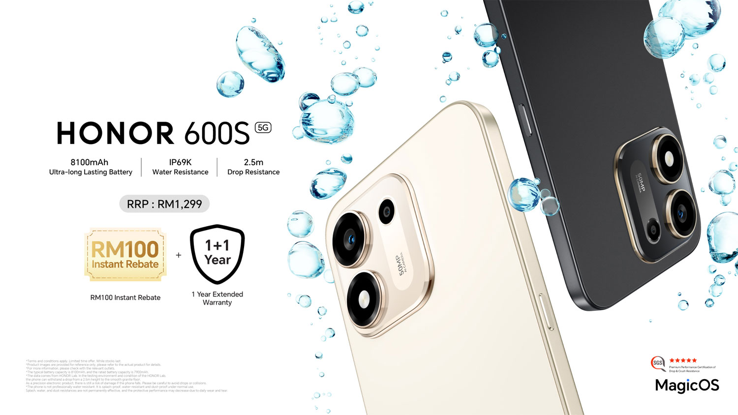 Honor 600S 5G dalam dua warna, Desert Gold dan Velvet Black. Foto: HONOR Malaysia