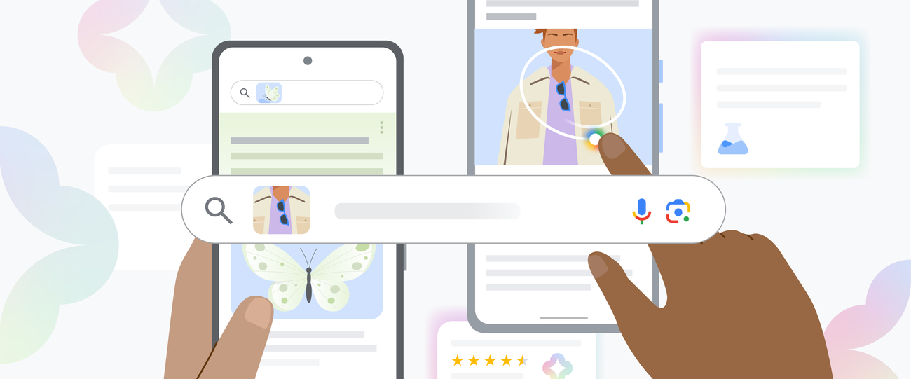 Ilustrasi Google tentang pemilihan objek untuk carian pada skrin