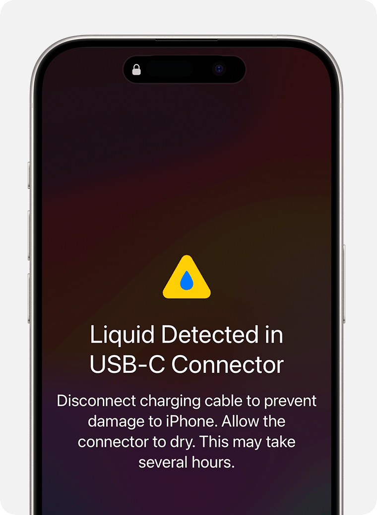 Amaran cecair dikesan pada port USB-C iPhone