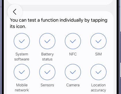 Senarai ujian dalam Phone diagnostics Samsung Members