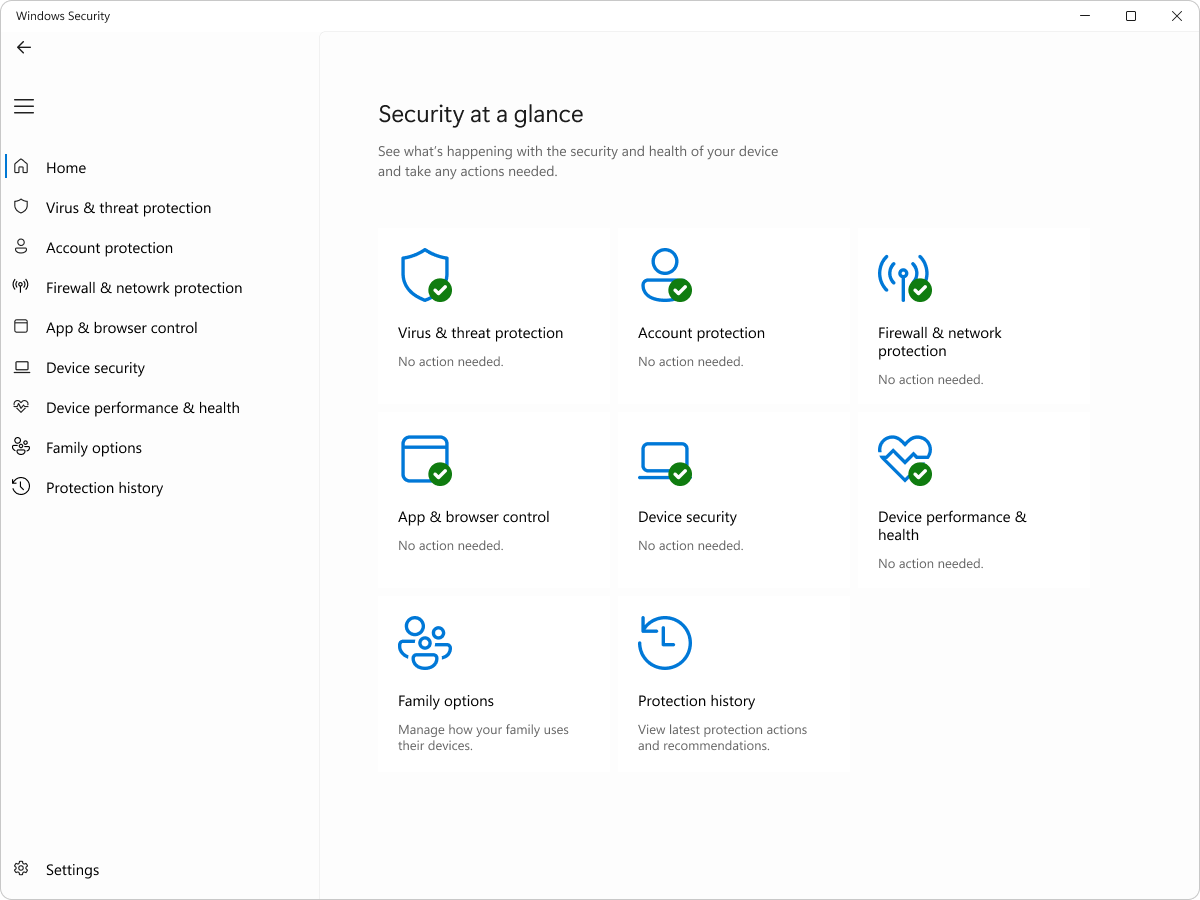 Halaman utama Windows Security